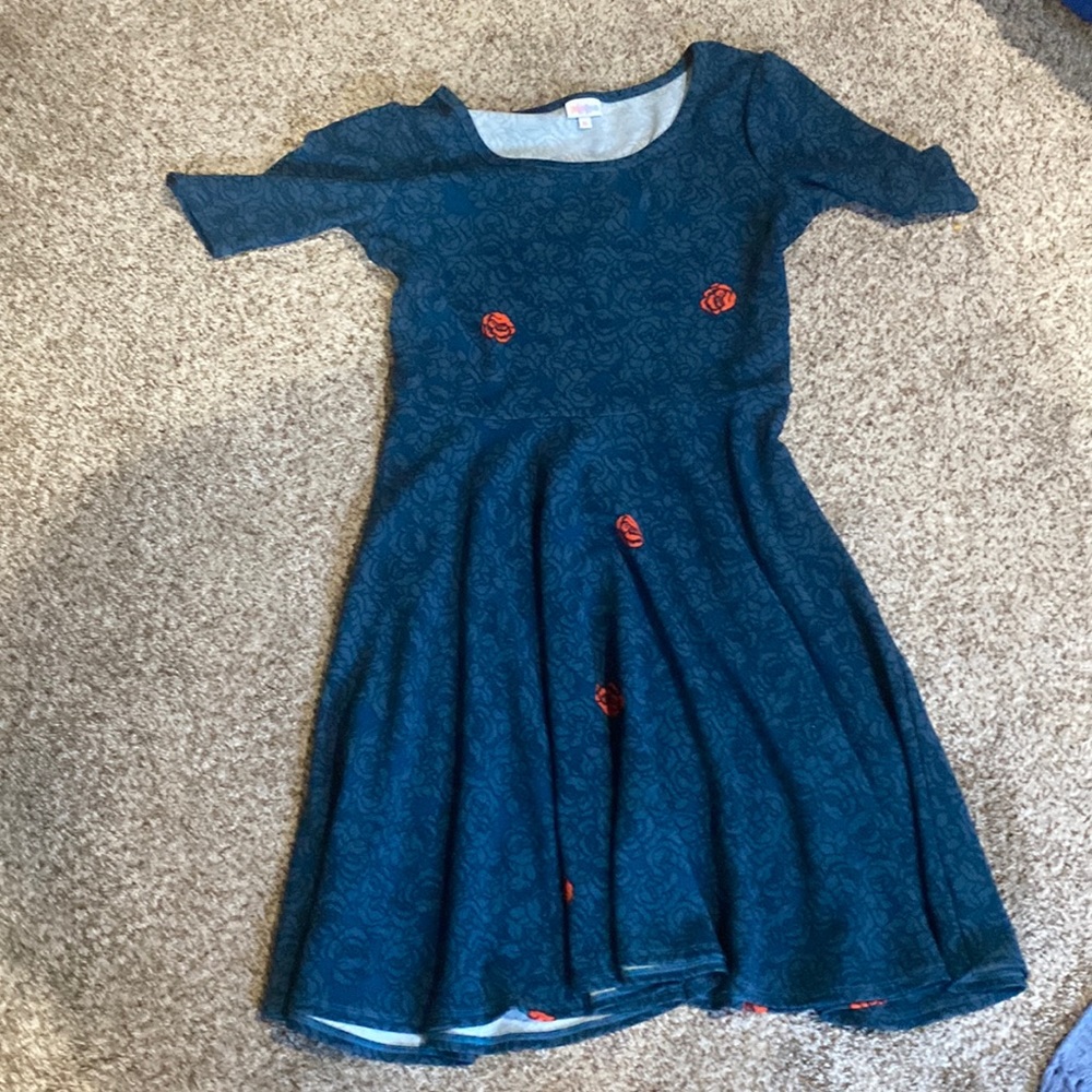 Lula Roe teal dress with flowers